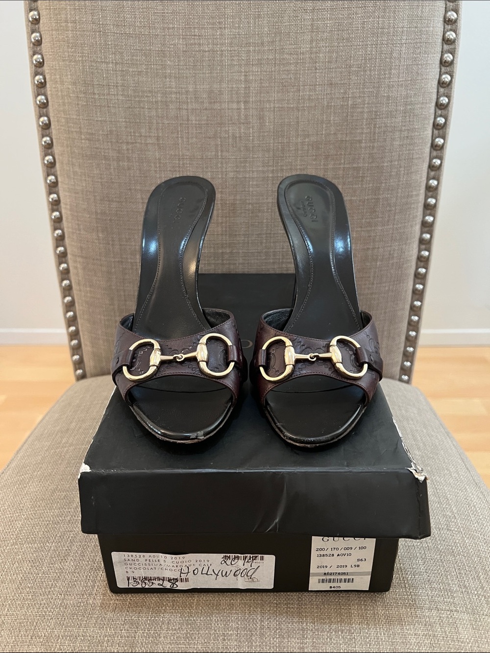 Gucci Dark Brown Leather Slide Mules with Gold Horsebit